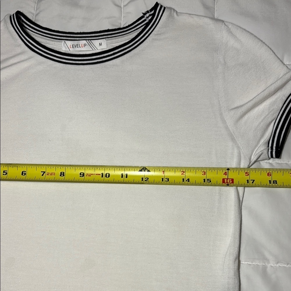 White T-Shirt with Black Ringer Trim Crop - Picture 3 of 6